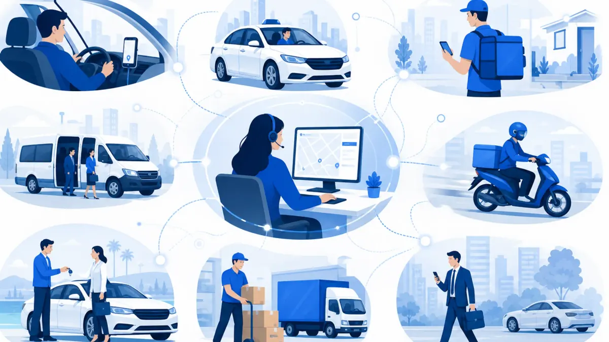 Industries using driver management software including call driver taxi logistics courier and corporate transport