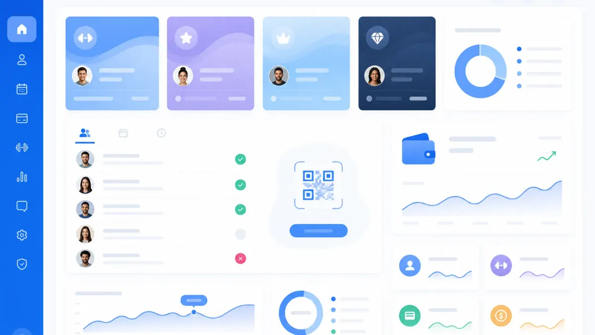 Gym management dashboard showing memberships attendance billing and analytics