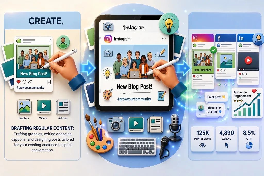 Social media marketing process — create content, manage campaigns and measure engagement and results